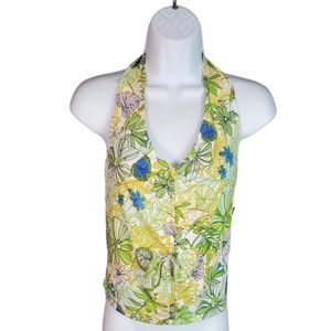 Liberty Love Juniors Size Large Haltor Top Green Floral